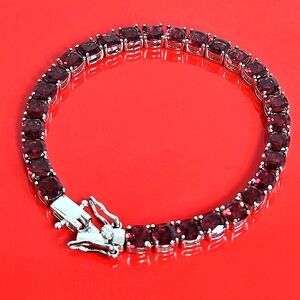 925 Sterling Silver Bracelet 7" with Natural Garnet Gemstone
